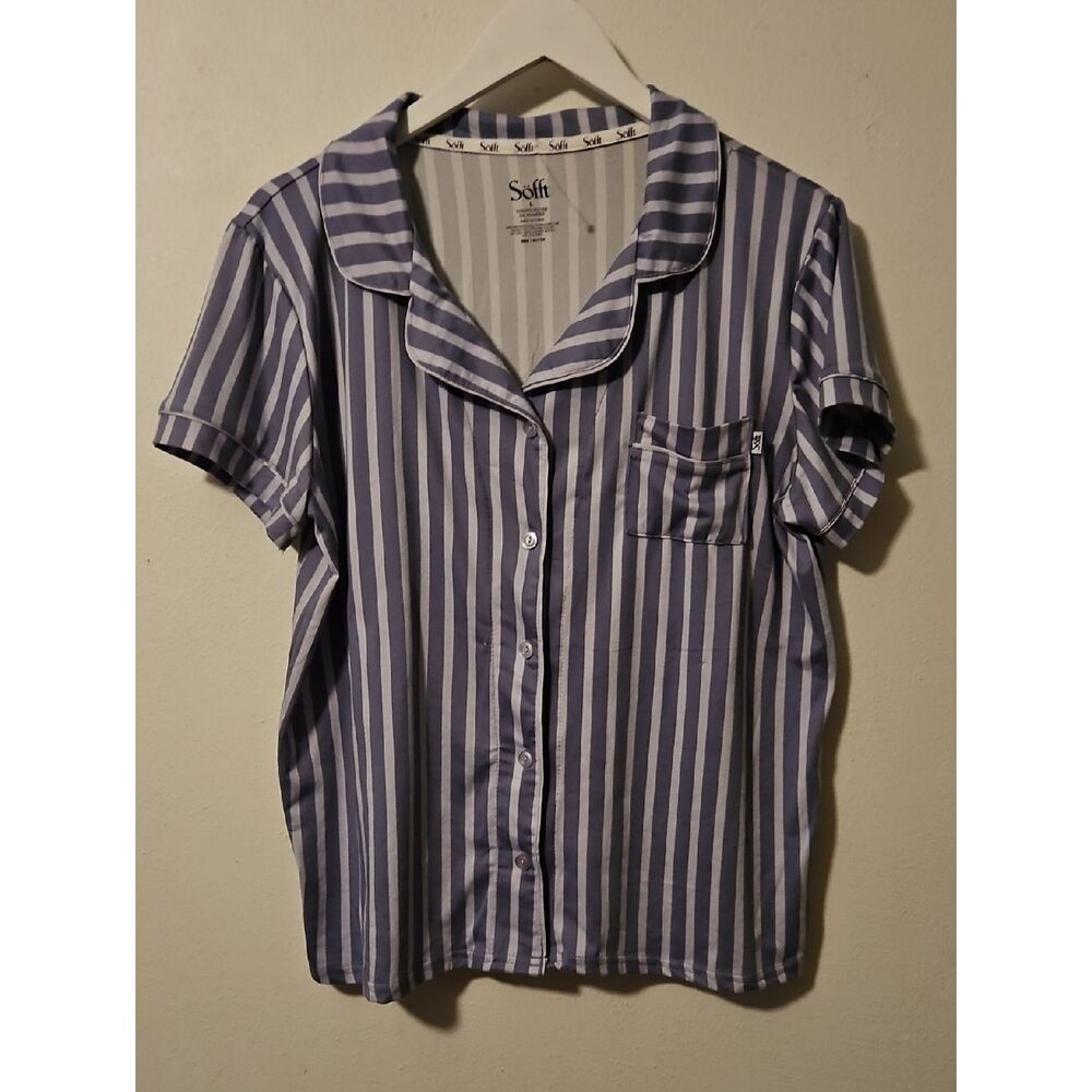 Soffe Navy & Gray Vertical Stripe Button-Up PJ L
